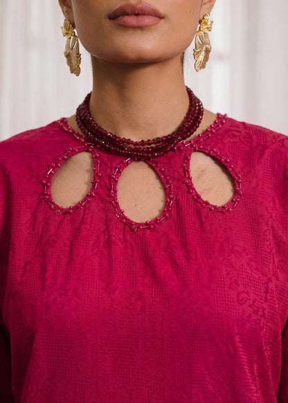 Embellished Maroon Textured Lawn Kurta Set Online in UK USA Canada