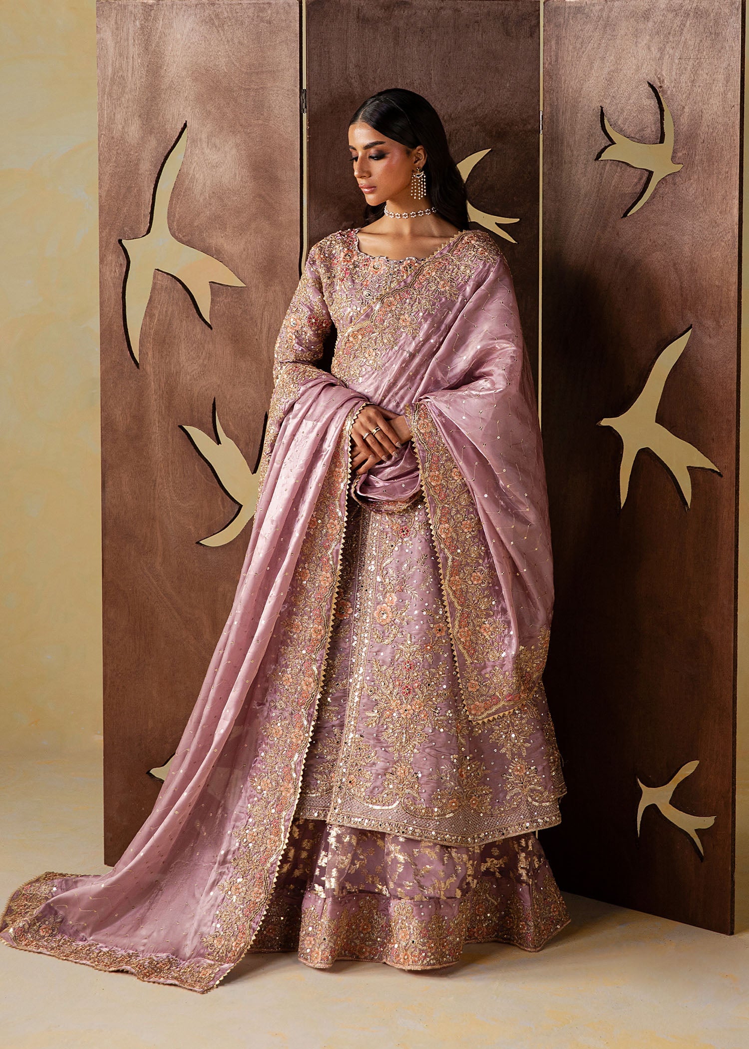 Embellished Mauve Organza Pakistani Wedding Suit Online in KSA Riyadh Saudi Arabia Oman Bahrain Qatar