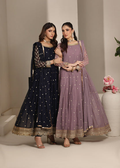 Embellished Mauve Pink Chiffon Dupatta Set Online in KSA Riyadh Saudi Arabia Oman Bahrain Qatar