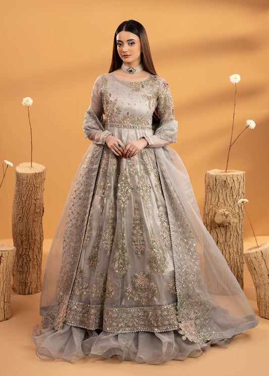 Grey Embroidered Organza Wedding Suit Online in Dubai DXB UAE Abudhabi Meena Bazaar