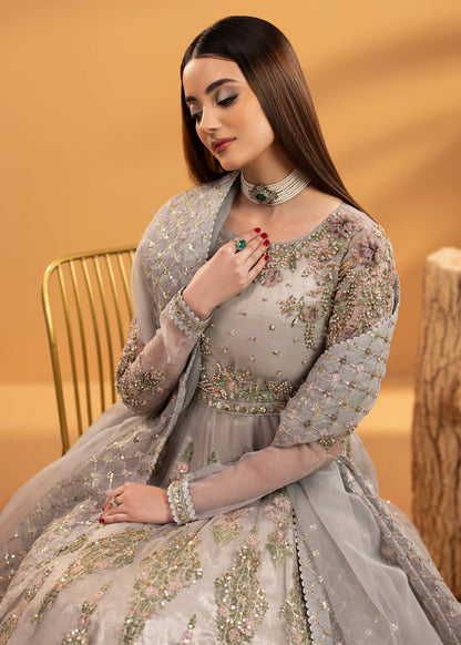 Grey Organza Maxi Suit Pakistani Designer Wear Online in Dubai DXB UAE Abudhabi Meena Bazaar