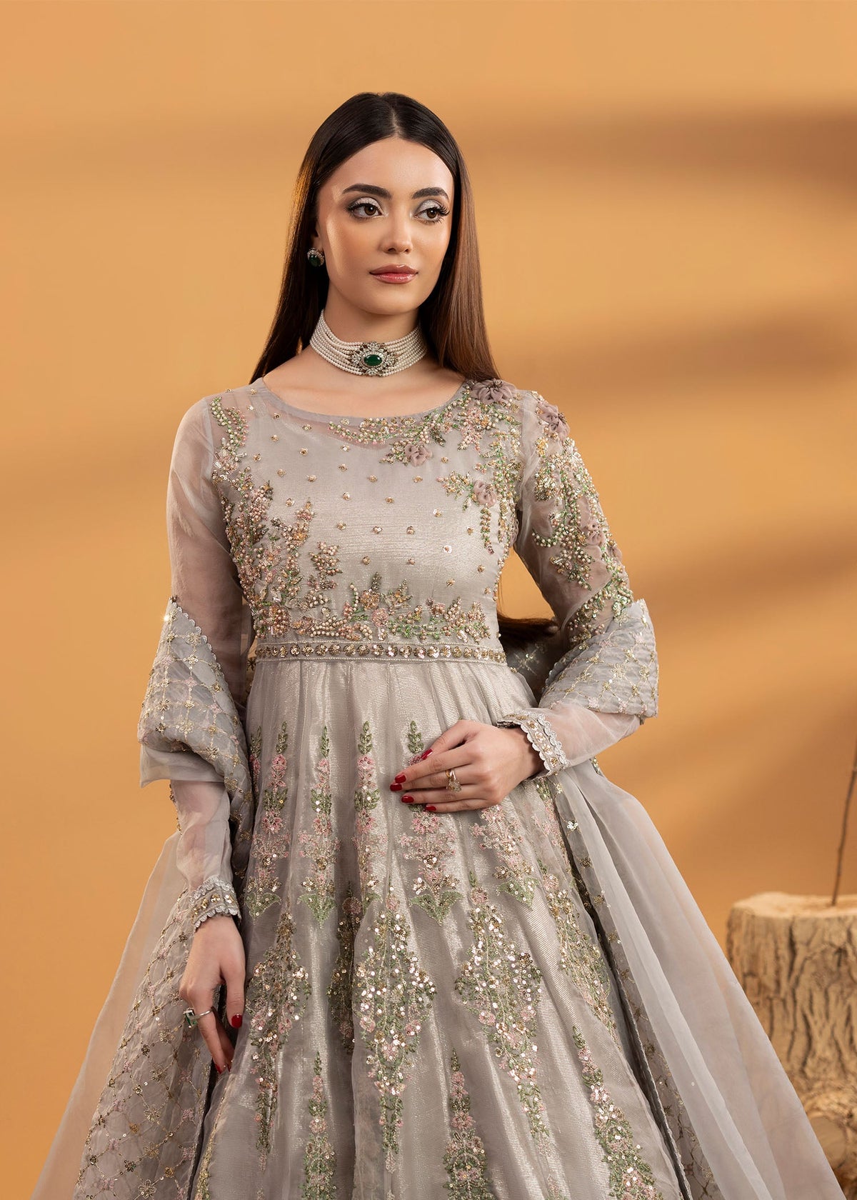 Grey Organza Maxi Suit Pakistani Wedding Wear Online in Dubai UAE Abudhabi Ajman Sharjah