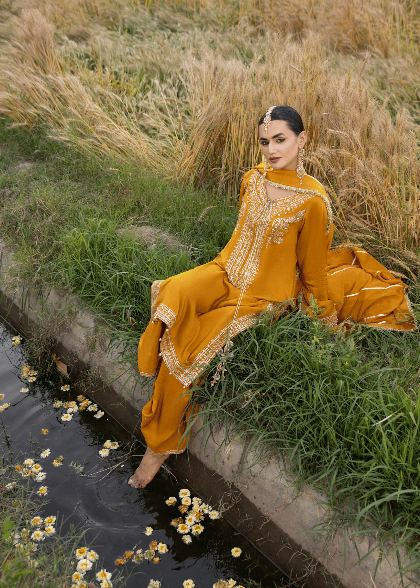 Embellished Mustard Raw Silk Party Wear Salwar Kameez Online in Dubai DXB UAE Abudhabi Meena Bazaar