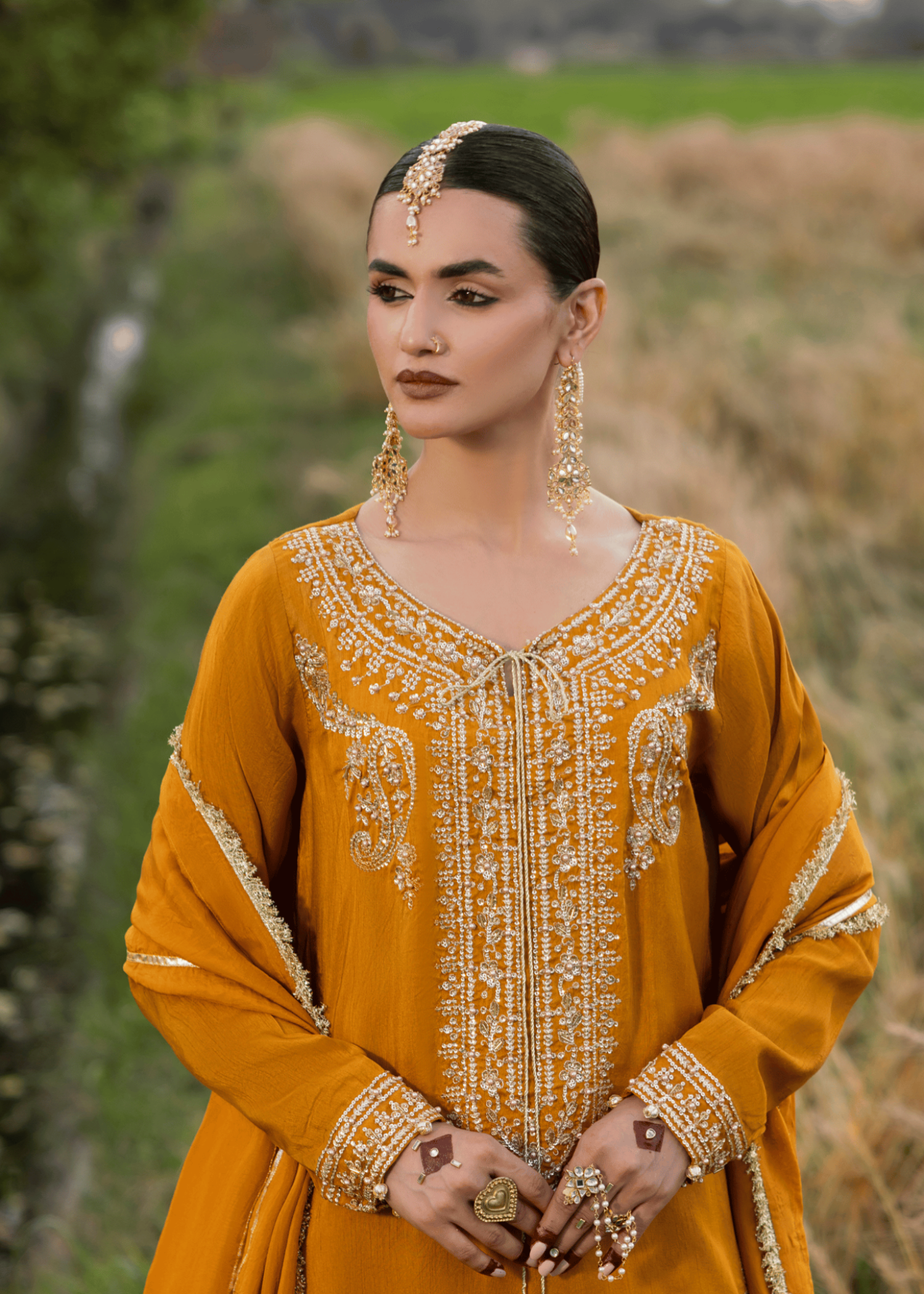 Embellished Mustard Silk Salwar Suit for Parties Online in Dubai UAE Abudhabi Ajman Sharjah
