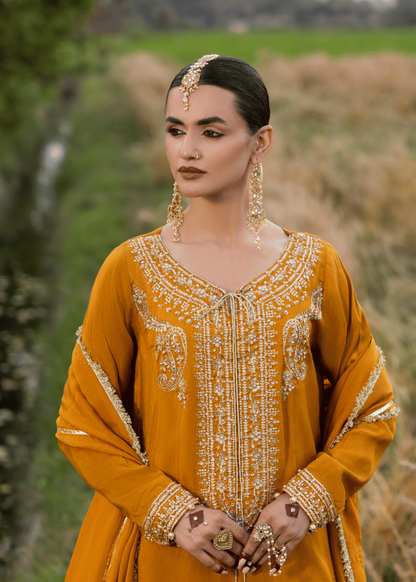 Embellished Mustard Silk Salwar Suit for Parties Online in Dubai UAE Abudhabi Ajman Sharjah