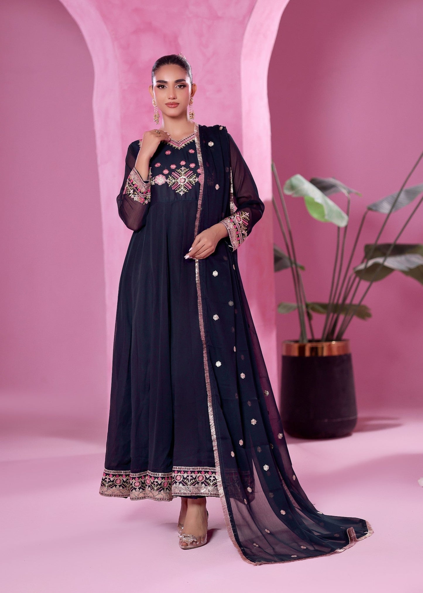 Embellished Navy Blue Chiffon Salwar Suit for Women Online in Dubai UAE Abudhabi Ajman Sharjah