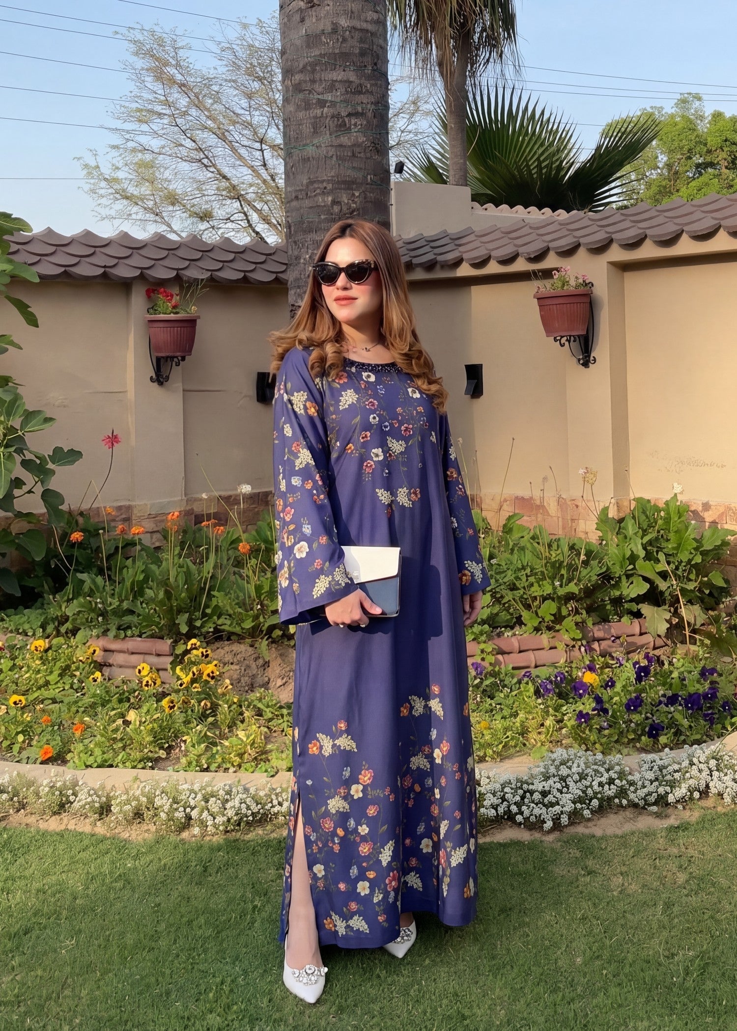 Embellished Navy Blue Kaftan Online in KSA Riyadh Saudi Arabia Oman Bahrain Qatar