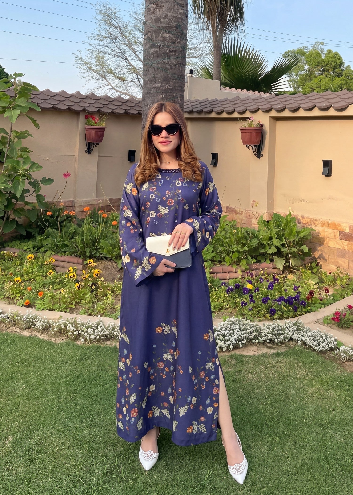Embellished Navy Blue Kaftan Salwar Kameez Online in KSA Riyadh Saudi Arabia Oman Bahrain Qatar