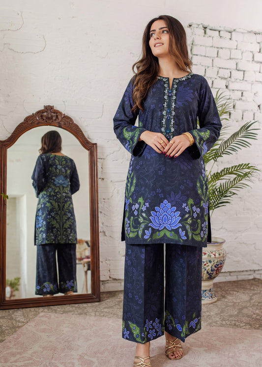 Embellished Navy Blue Lawn Kurta Suit Online in Dubai DXB UAE Abudhabi Meena Bazaar