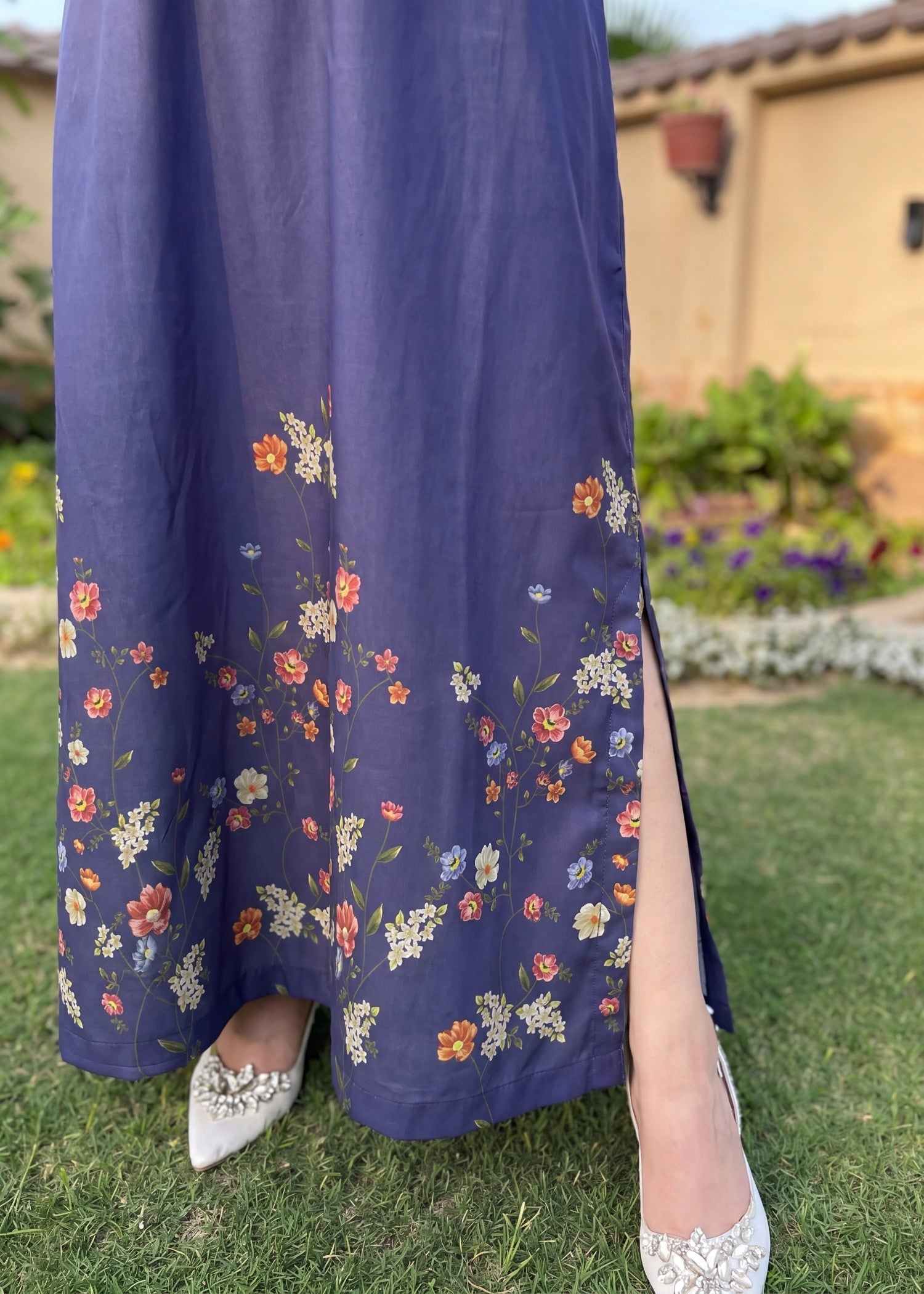 Embellished Navy Blue Poly Silk Kaftan Online in Dubai DXB UAE Abudhabi Meena Bazaar