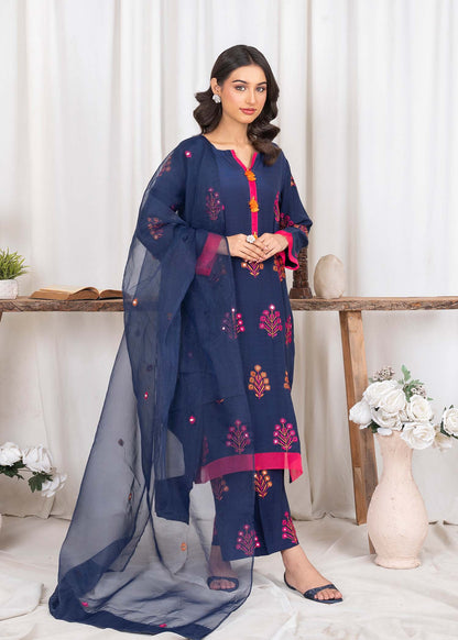 Embellished Navy Blue Raw Silk Kurta with Dupatta Online in Dubai DXB UAE Abudhabi Meena Bazaar