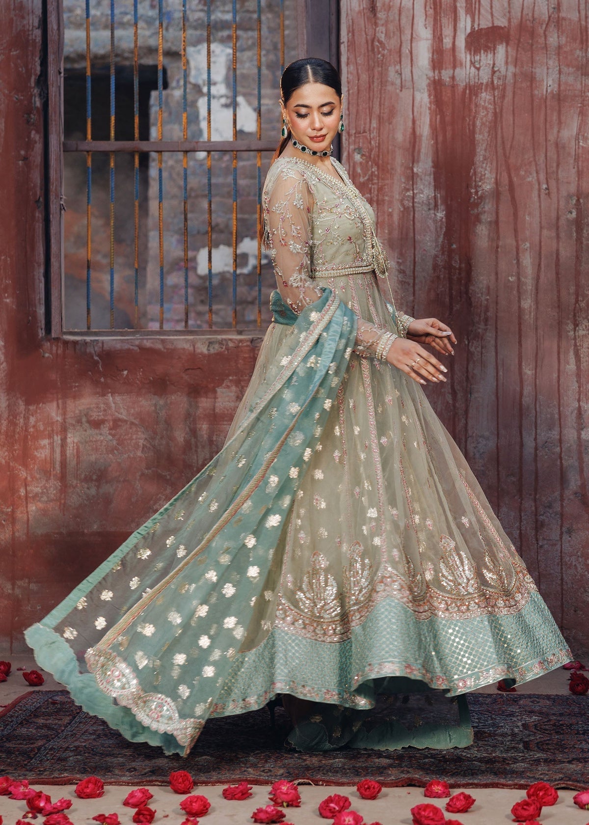 Embellished Net Maxi with Jacket Salwar Kameez Online in KSA Riyadh Saudi Arabia Oman Bahrain Qatar