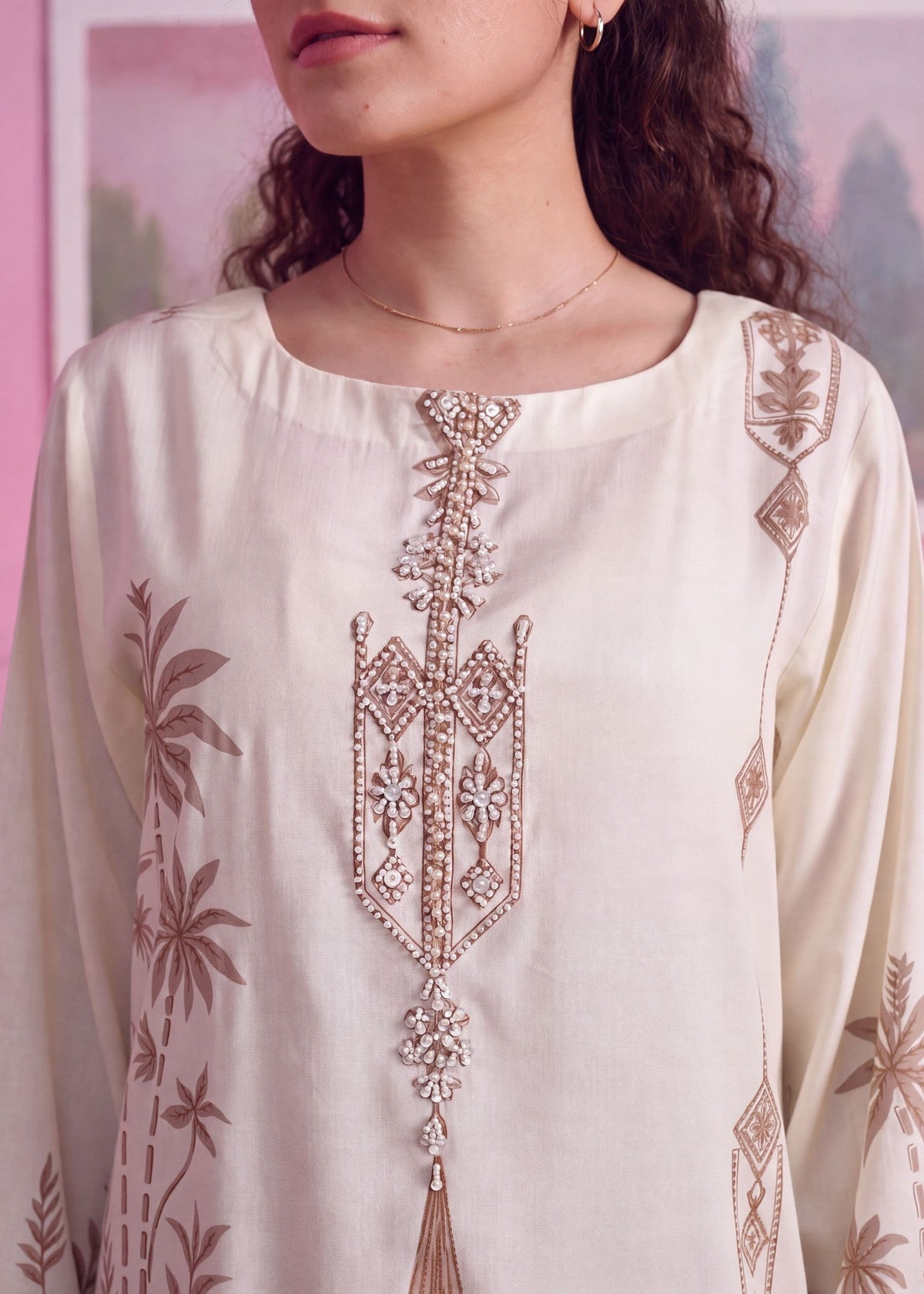 Embellished Off-White Linen Kaftan for Women Online in UK USA Canada