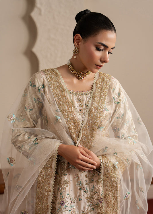 Embellished Off-White Net Salwar Kameez Online in UK USA Canada
