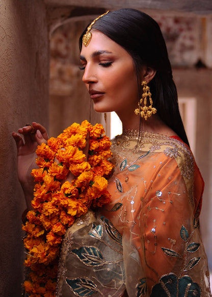 Embellished Orange Charmuse Ladies Suit Online in KSA Riyadh Saudi Arabia Oman Bahrain Qatar