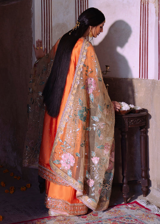 Embellished Orange Charmuse Pakistani Suit Online in Dubai DXB UAE Abudhabi Meena Bazaar