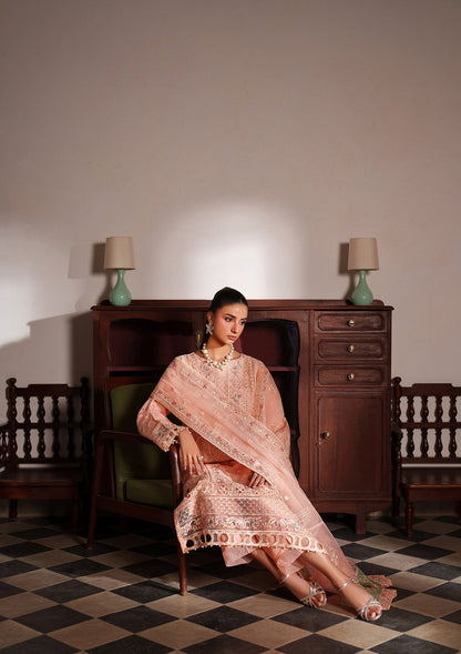 Embellished Peach Pink Organza Pakistani Suit Online in Dubai DXB UAE Abudhabi Meena Bazaar