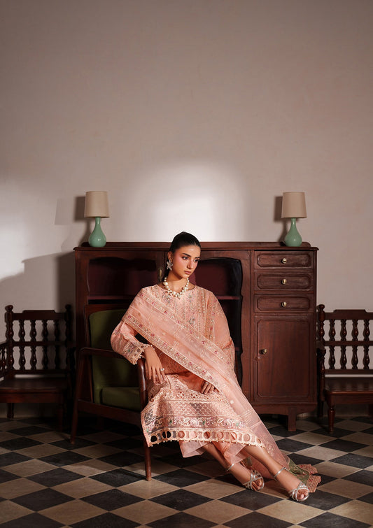 Embellished Peach Pink Organza Pakistani Suit Online in Dubai DXB UAE Abudhabi Meena Bazaar