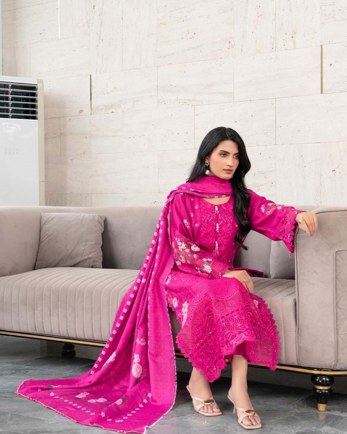 Embellished Pink Dhanak 3PC Suit Online in Sri Lanka India Australia