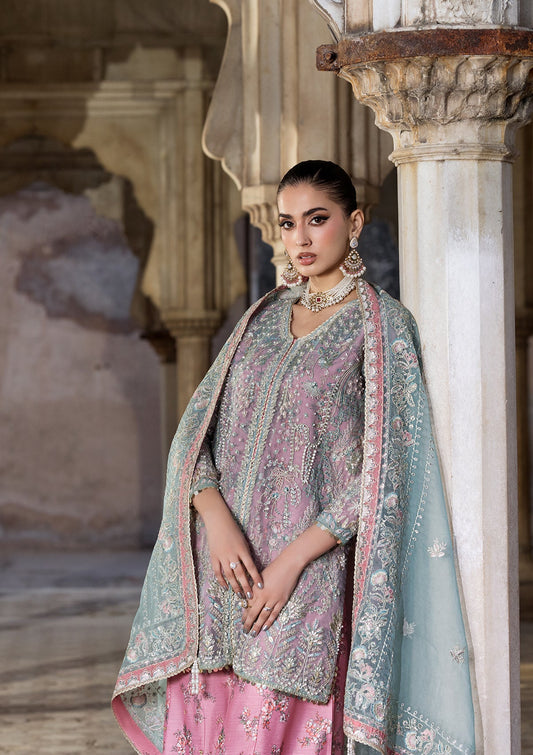 Embellished Pink Organza Pakistani Sharara Gharara Online in KSA Riyadh Saudi Arabia Oman Bahrain Qatar