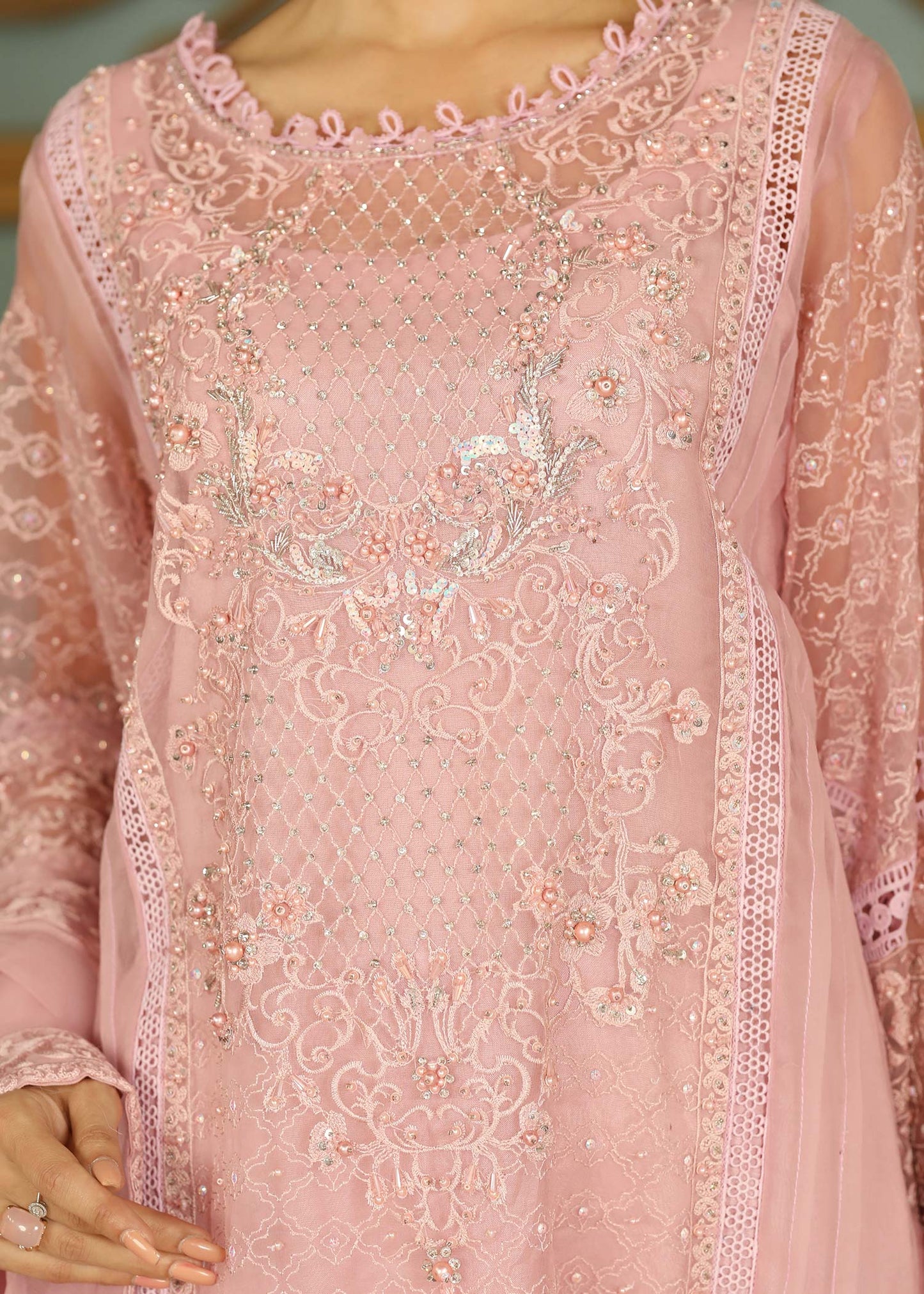 Embellished Pink Organza Shalwar Kameez Online in Sri Lanka India Australia