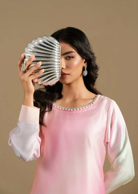 Embellished Pink Silk Charmeuse Pakistani Suit Online in KSA Riyadh Saudi Arabia Oman Bahrain Qatar