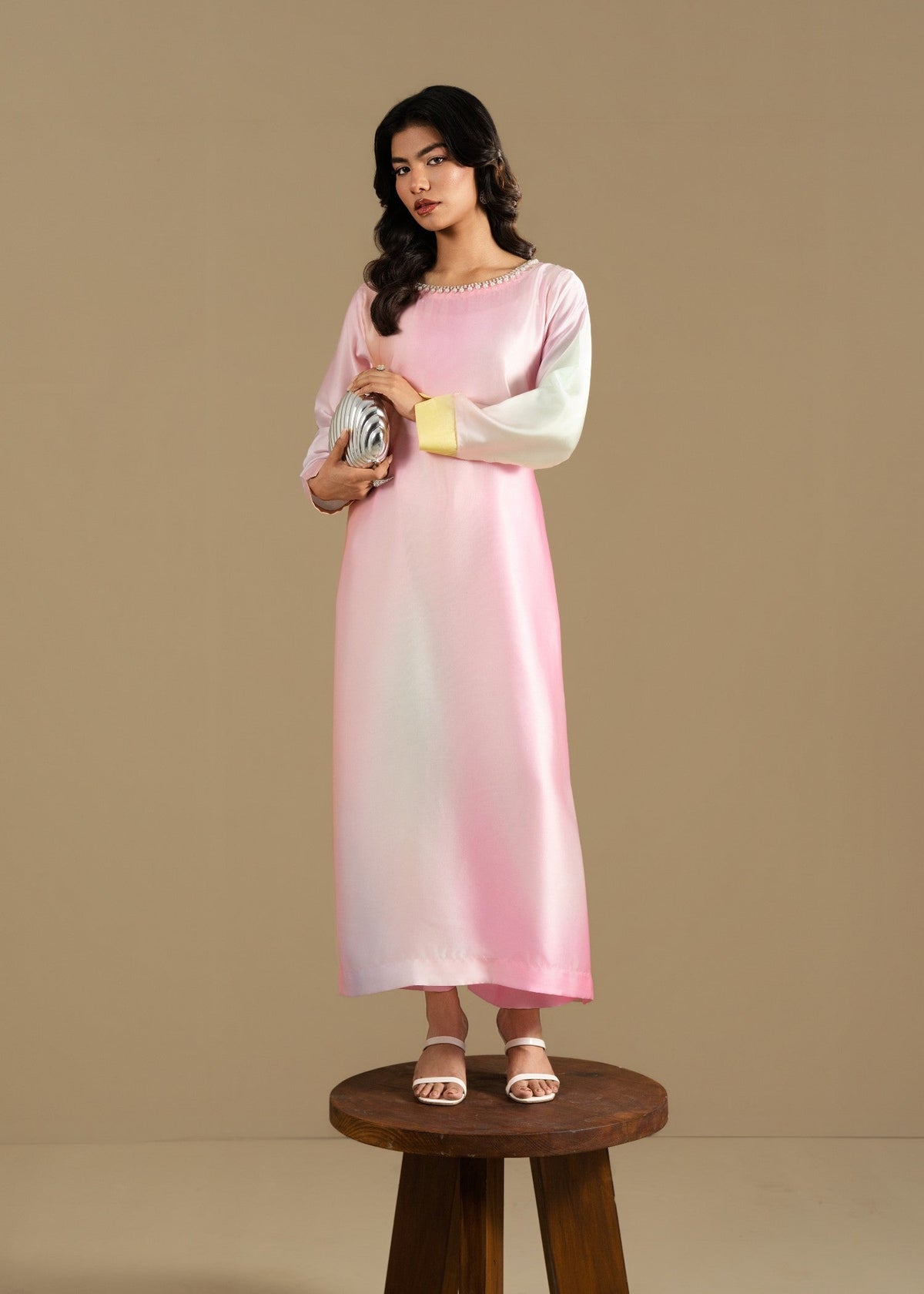 Embellished Pink Silk Charmeuse Pakistani Suit Online in KSA Riyadh Saudi Arabia Oman Bahrain Qatar
