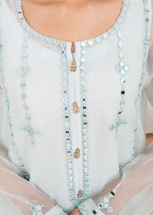 Embellished Powder Blue Organza Partywear Dress Online in Dubai DXB UAE Abudhabi Meena Bazaar