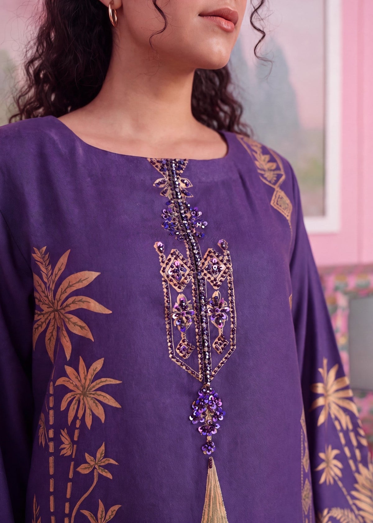 Embellished Purple Heart Kaftan Salwar Kameez Online in UK USA Canada