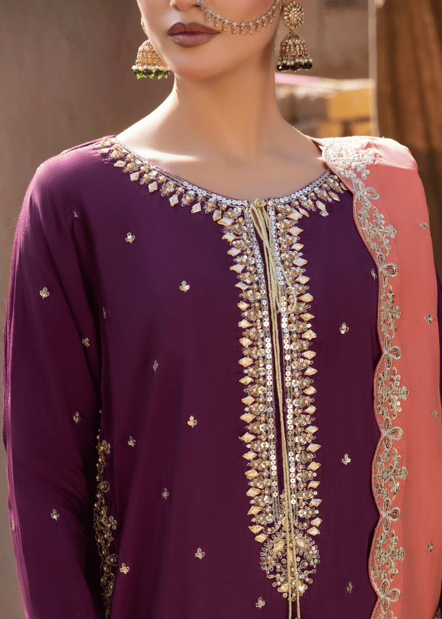 Embellished Purple Silk Kurta Palazzo Set Online in Dubai DXB UAE Abudhabi Meena Bazaar