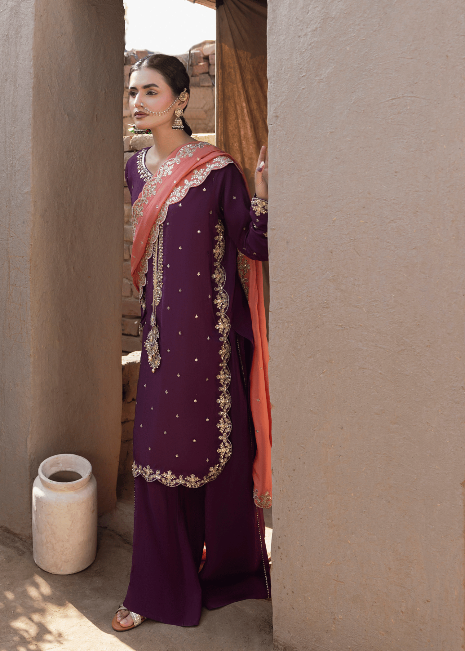 Embellished Purple Silk Salwar Kameez Online in KSA Riyadh Saudi Arabia Oman Bahrain Qatar