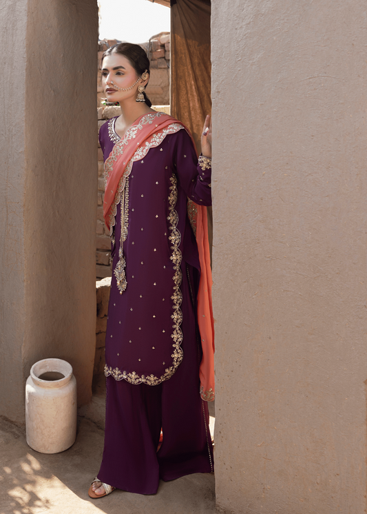 Embellished Purple Silk Salwar Kameez Online in KSA Riyadh Saudi Arabia Oman Bahrain Qatar