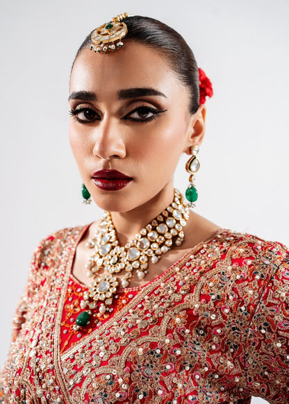 Embellished Red Chiffon Angrakha Frock with Potli Online in Sri Lanka India Australia