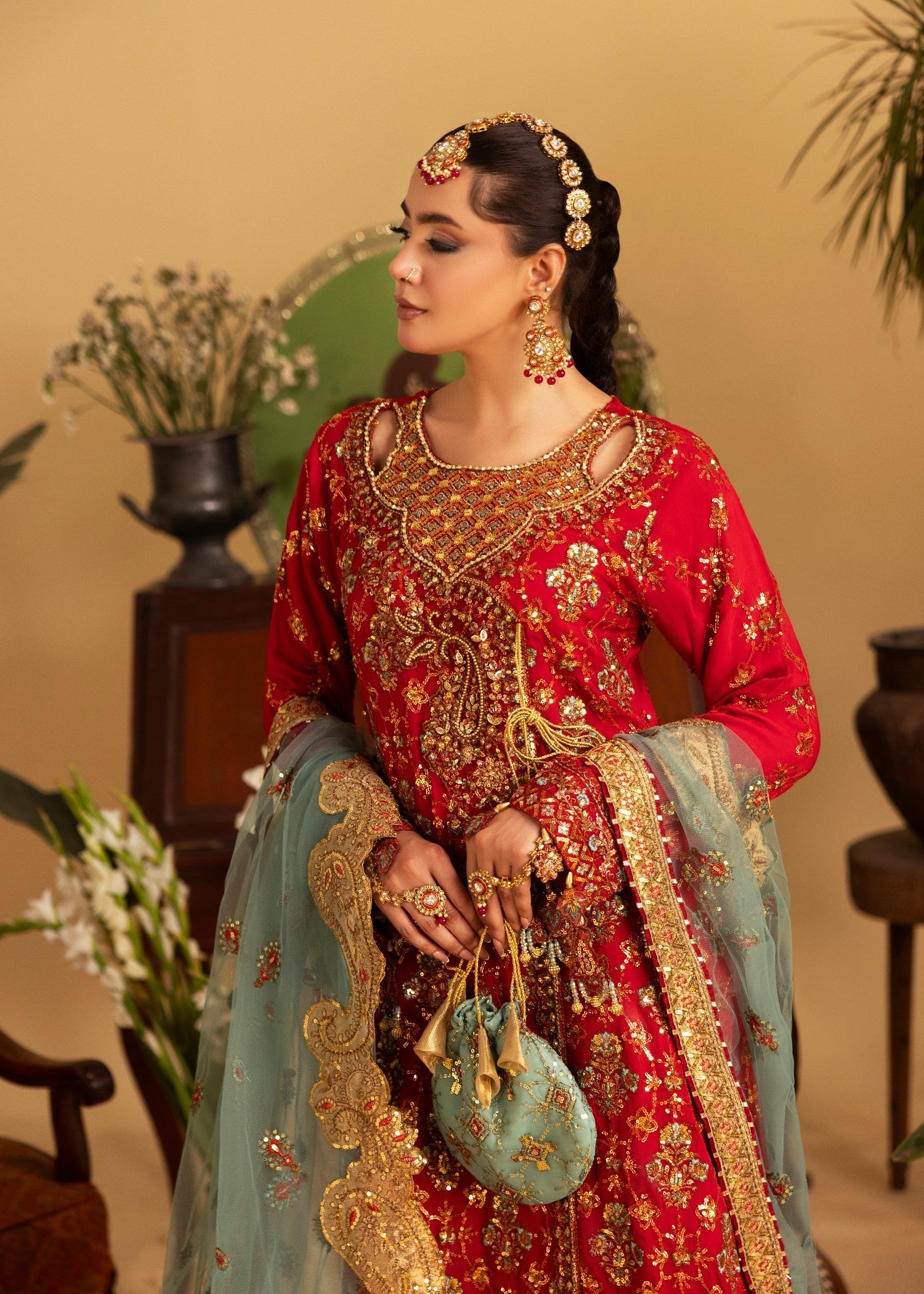 Embellished Red Chiffon Formal Gown Online in Dubai UAE Abudhabi Ajman Sharjah