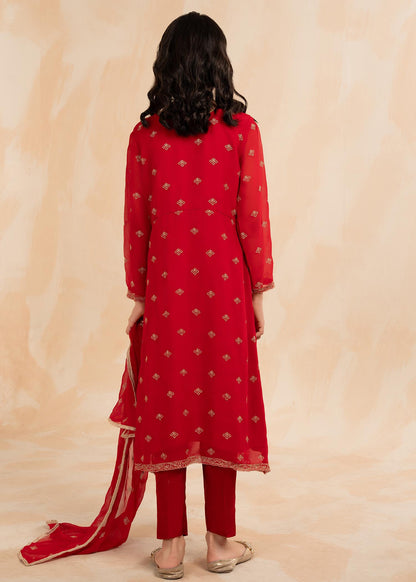 Embellished Red Chiffon Raw Silk 3 Piece Dress Online in Sri Lanka India Australia