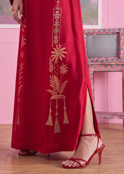 Embellished Red Linen Kaftan Online in Dubai DXB UAE Abudhabi Meena Bazaar