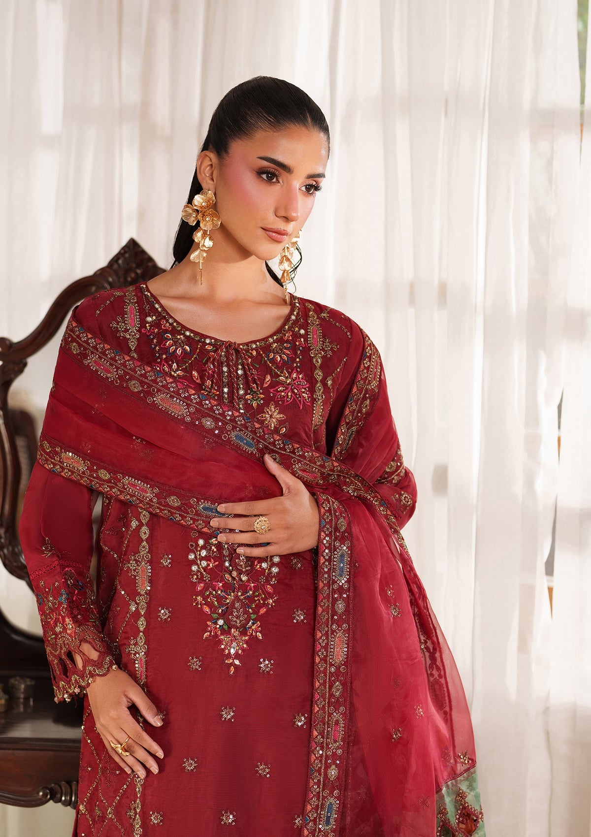 Embellished Red Organza Pakistani Suit Online in UK USA Canada