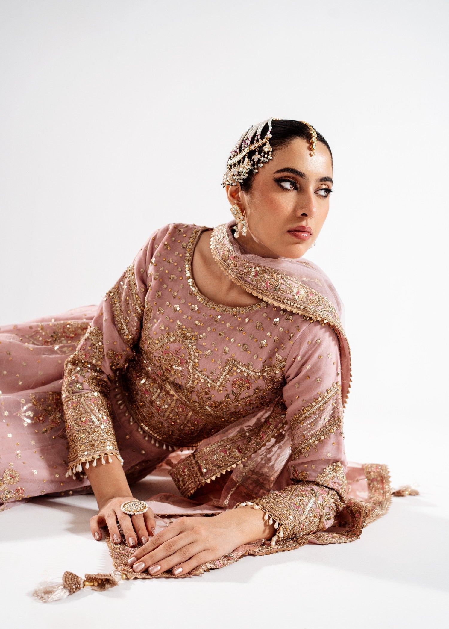 Embellished Rose Pink Chiffon Lehenga with Net Dupatta Online in Dubai DXB UAE Abudhabi Meena Bazaar