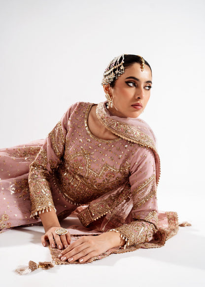 Embellished Rose Pink Chiffon Lehenga with Net Dupatta Online in Dubai DXB UAE Abudhabi Meena Bazaar