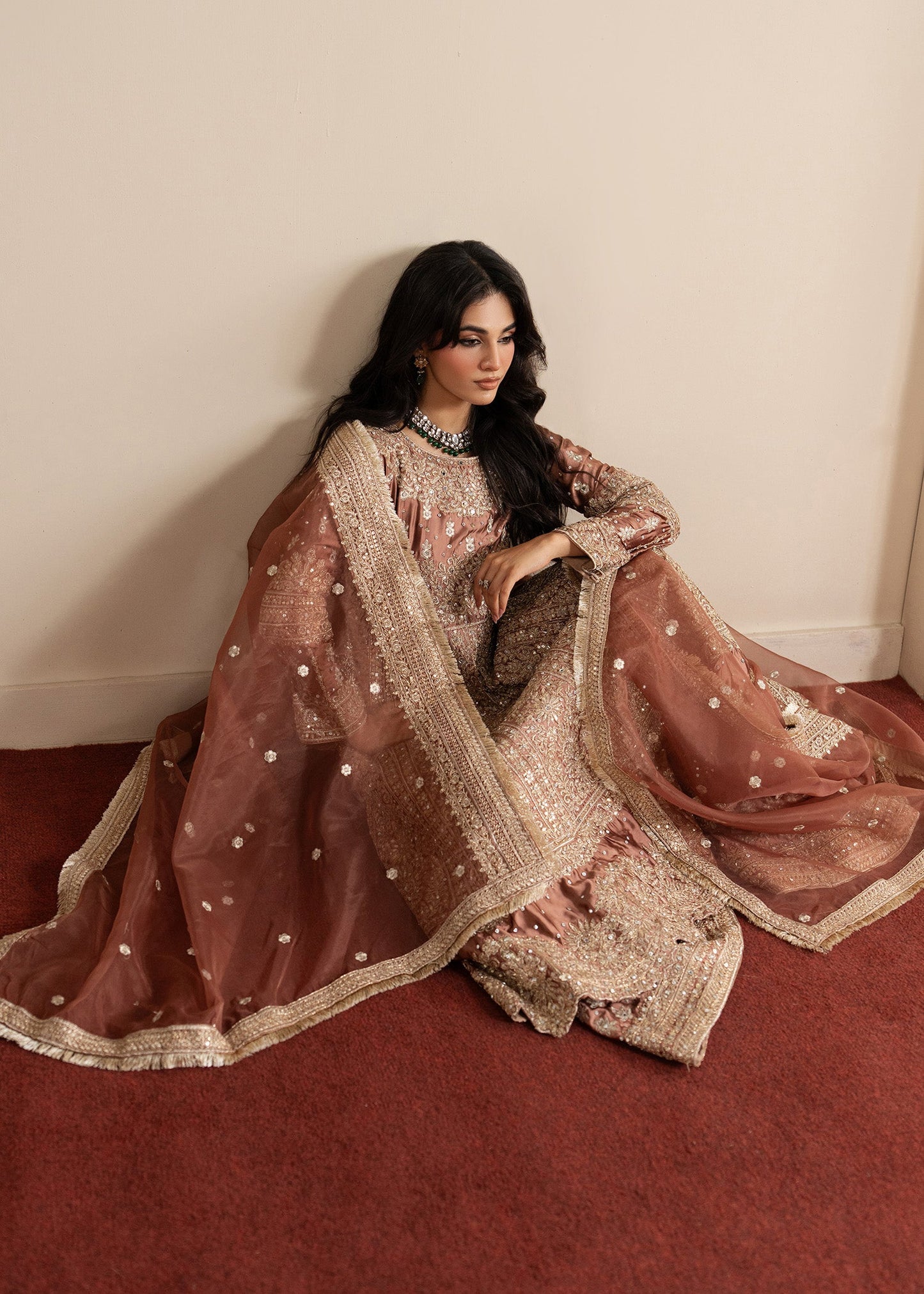 Embellished Rosewood Sharara Suit for Festive Occasions Online in KSA Riyadh Saudi Arabia Oman Bahrain Qatar