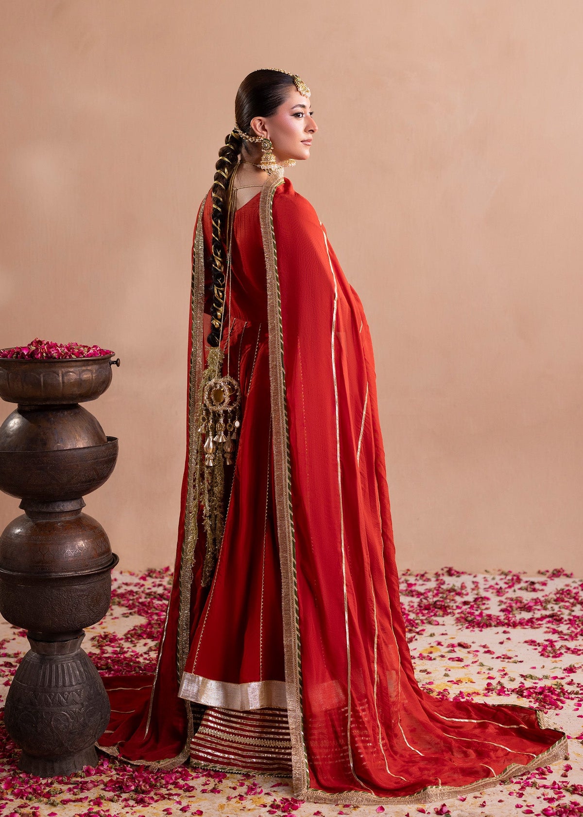 Embellished Rust Orange Raw Silk Pishwas Sharara Suit Online in Dubai DXB UAE Abudhabi Meena Bazaar
