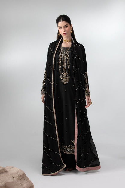 Black Embroidered Raw Silk Festive Suit Online in Dubai UAE Abudhabi Ajman Sharjah