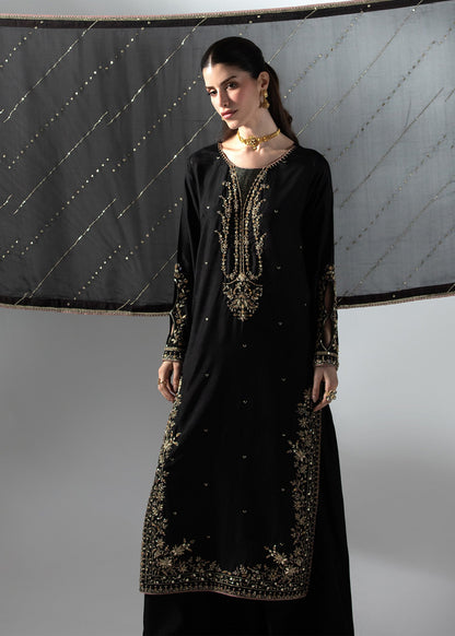 Black Partywear Raw Silk Pakistani Suit Online in Sri Lanka India Australia