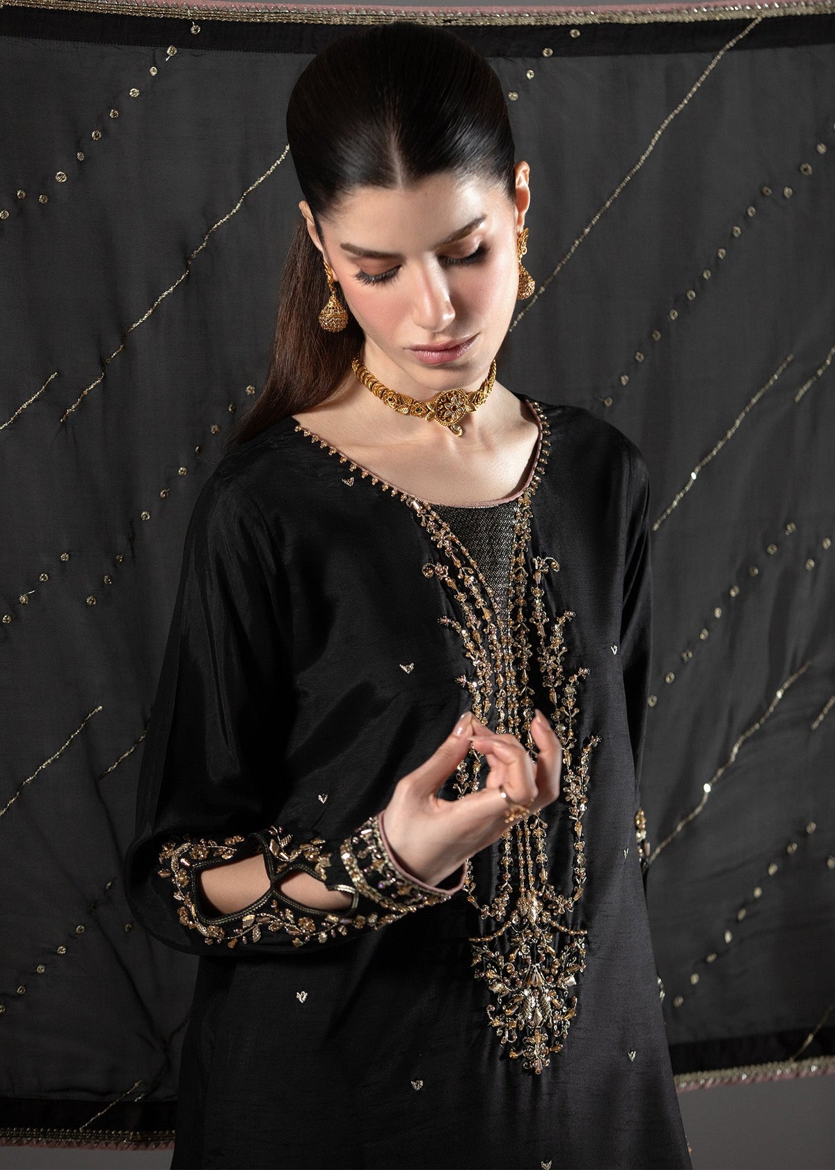 Designer Black Raw Silk Festive Wear Suit Online in Dubai UAE Abudhabi Ajman Sharjah