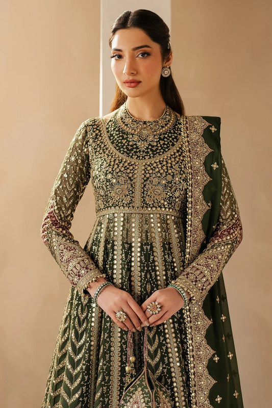 Embroidered Chiffon Mendhi Green Salwar Kameez Online in KSA Riyadh Saudi Arabia Oman Bahrain Qatar