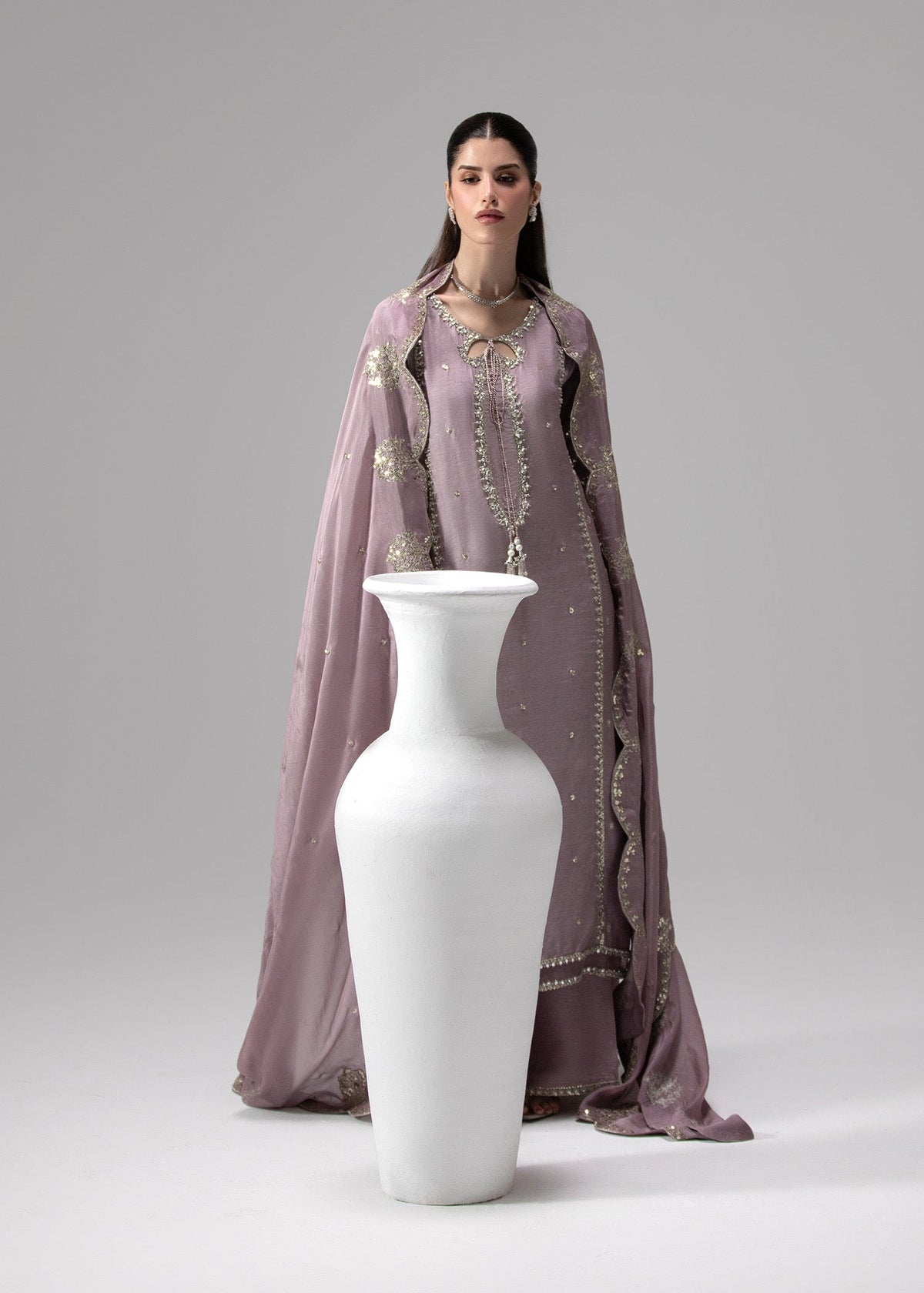 Ladies Lilac Embellished Raw Silk Salwar Kameez Online in KSA Riyadh Saudi Arabia Oman Bahrain Qatar