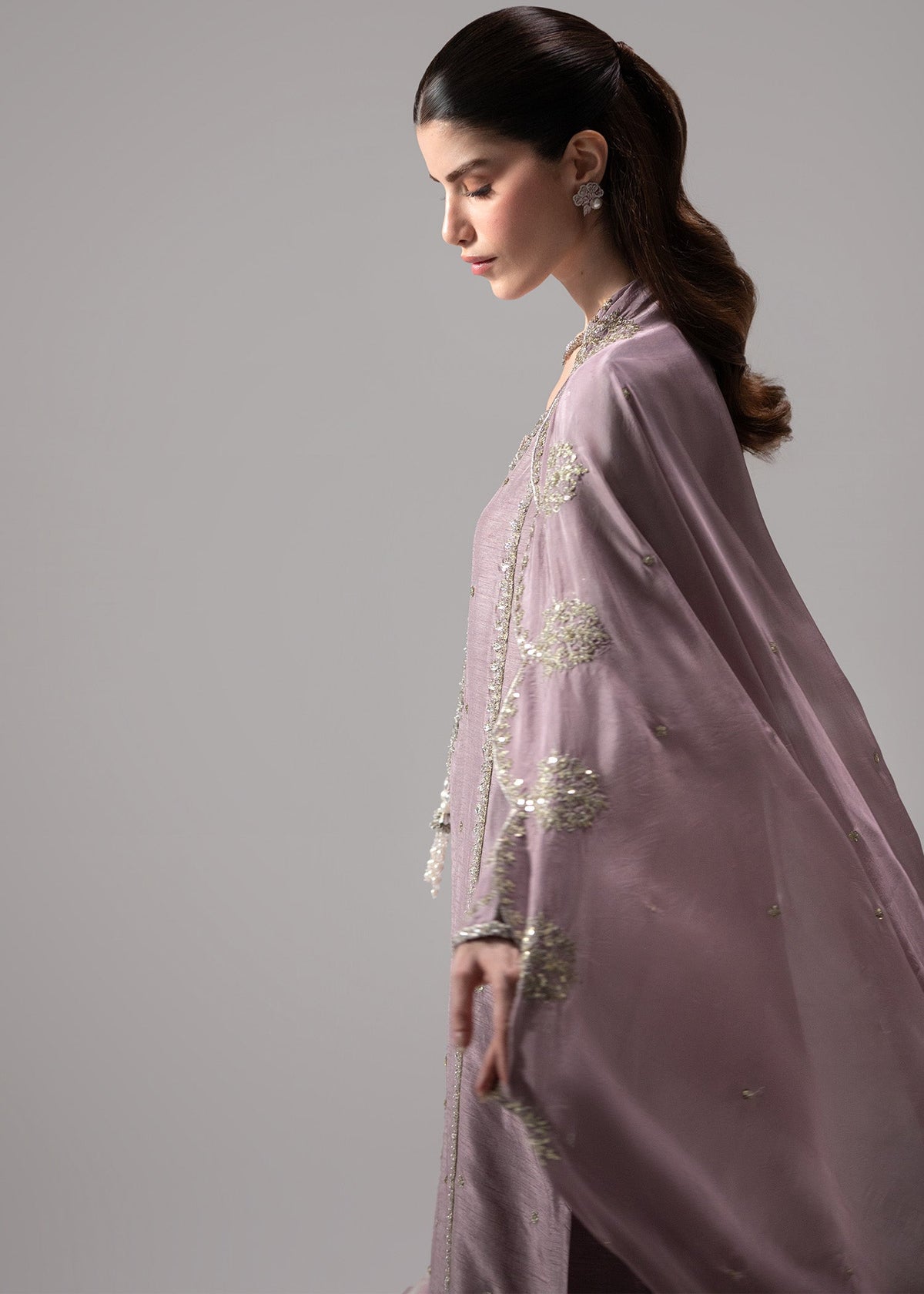 Lilac Embroidered Raw Silk Ladies Suit Online in Dubai DXB UAE Abudhabi Meena Bazaar
