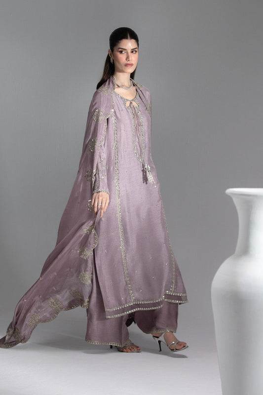 Lilac Embroidered Raw Silk Pakistani Suit Online in Dubai UAE Abudhabi Ajman Sharjah