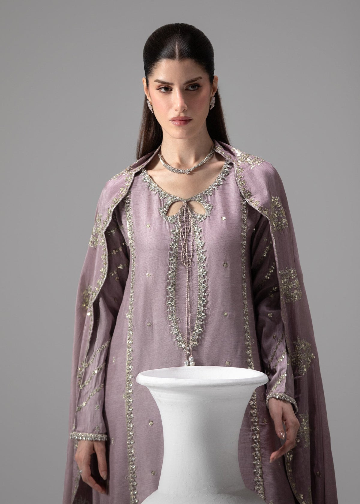 Lilac Heavy Embroidered Raw Silk Designer Salwar Suit Online in UK USA Canada