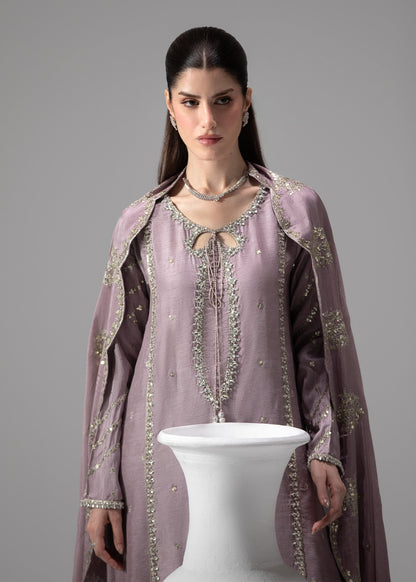 Lilac Heavy Embroidered Raw Silk Designer Salwar Suit Online in UK USA Canada